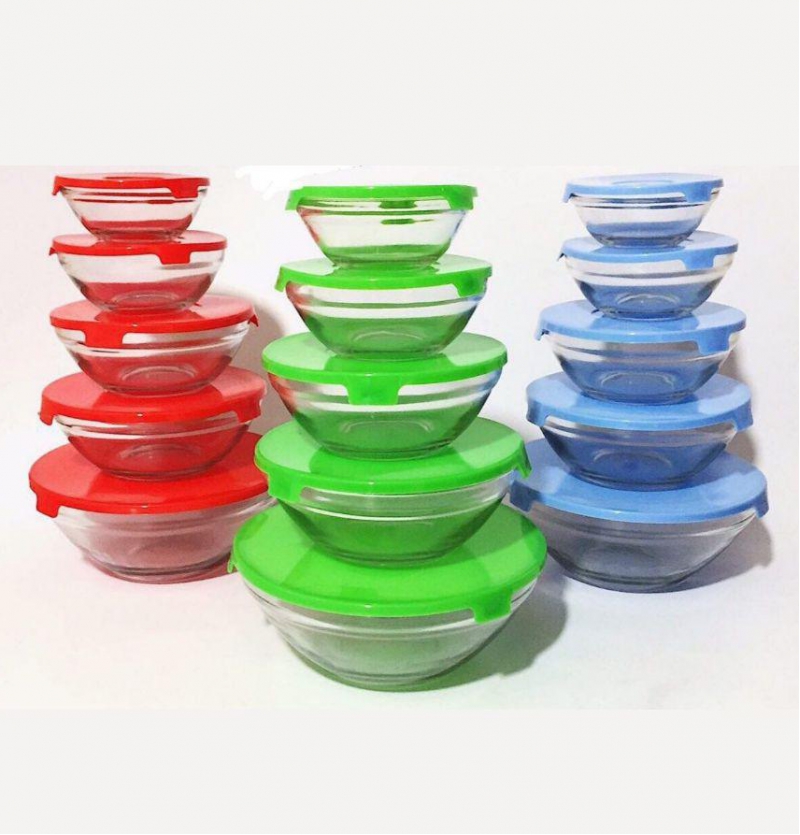 فروش عمده ظرف 5 تیکه شیشه ای درب رنگی