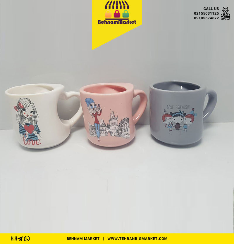 لیوان دسته قلبی چاپدار