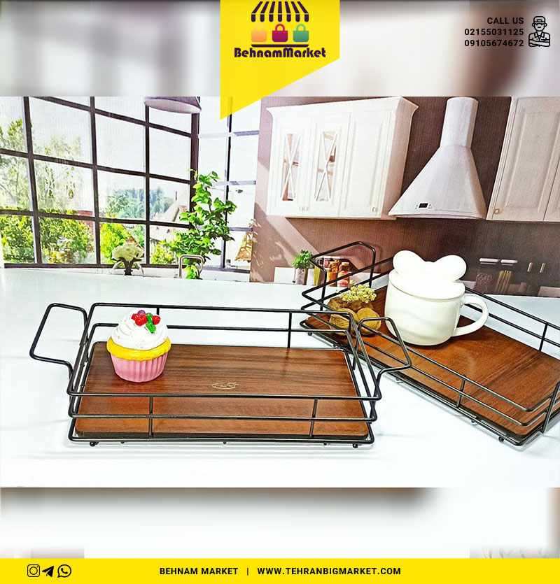 سینی مستطیل بزرگ کف چوبی