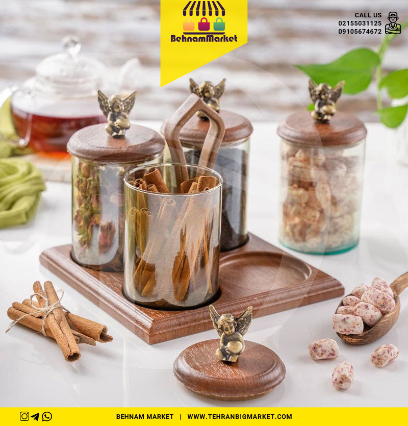 کندی و جا ادویه ۴ تایی چوبی