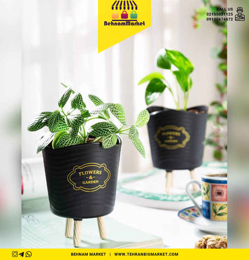 گلدان فانتزی پایه چوبی اوستایل