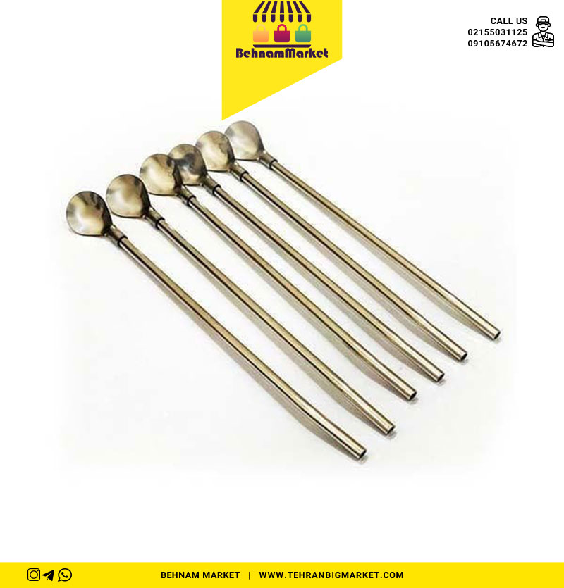 نی شربت ساده استیل قاشق دار