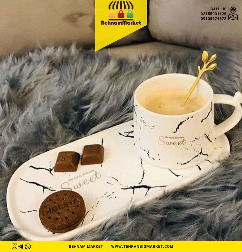 ماگ بشقاب دار ترک سفید ماربل