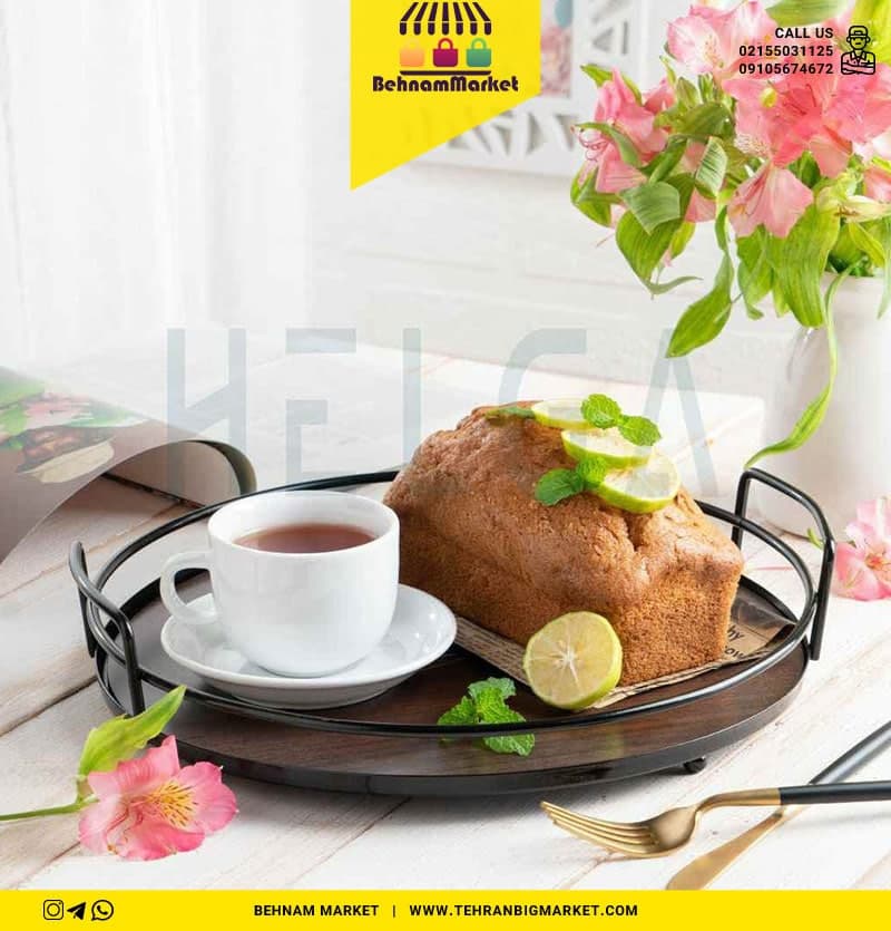 سینی کف چوبی فلزی هلگا