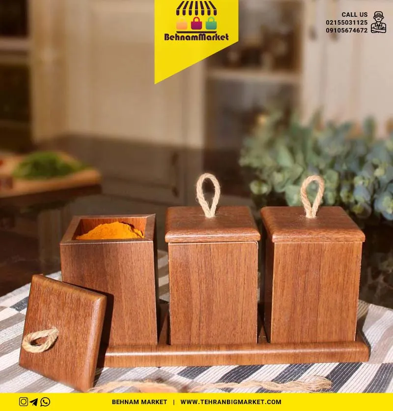 جا ادویه مکعبی چوبی درب کنفی