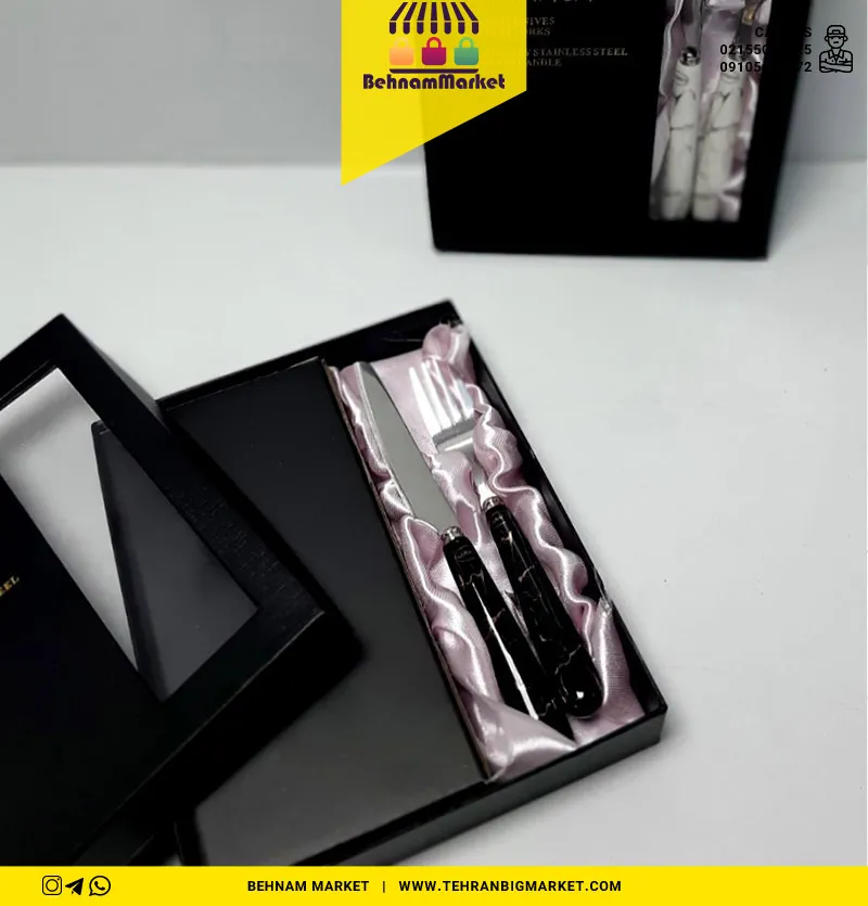 کاردو چنگال 6 تایی ماربل نقره ای