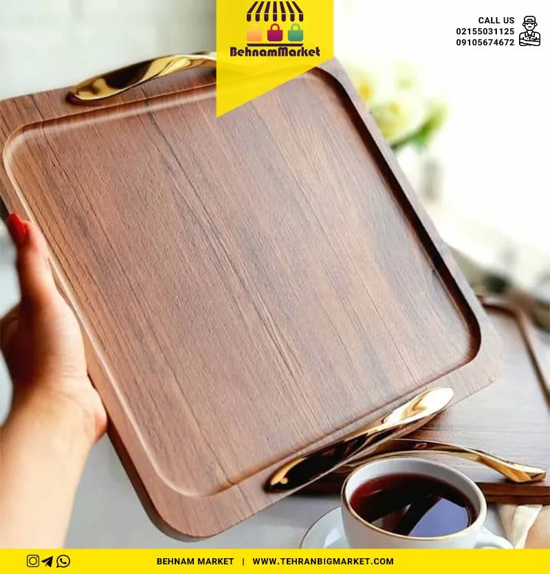 سینی مربع وکیوم چوبی دسته دار