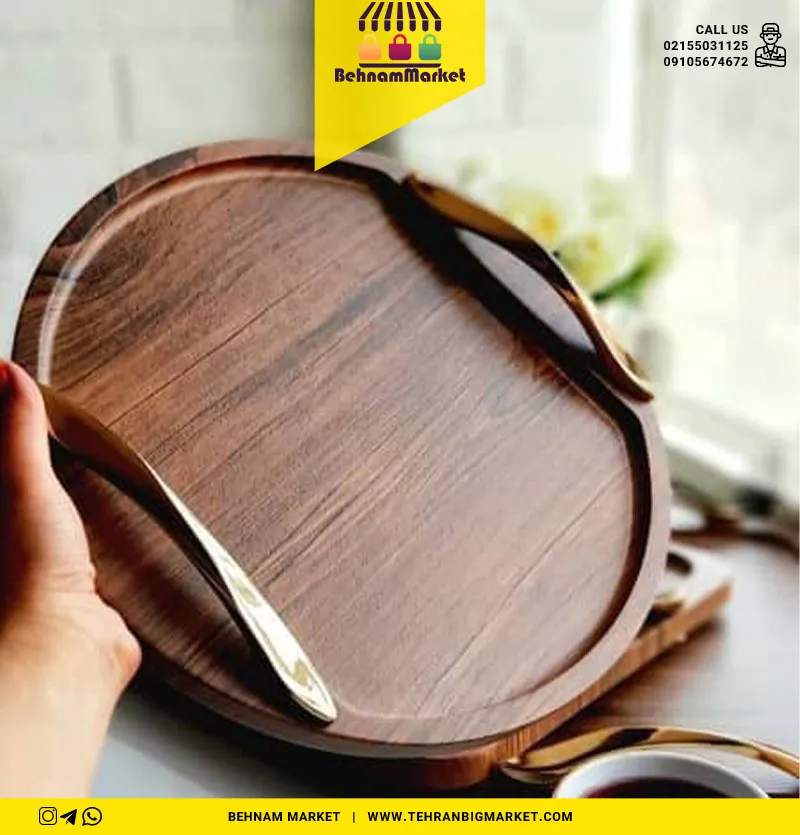 سینی گرد وکیوم چوبی دسته دار