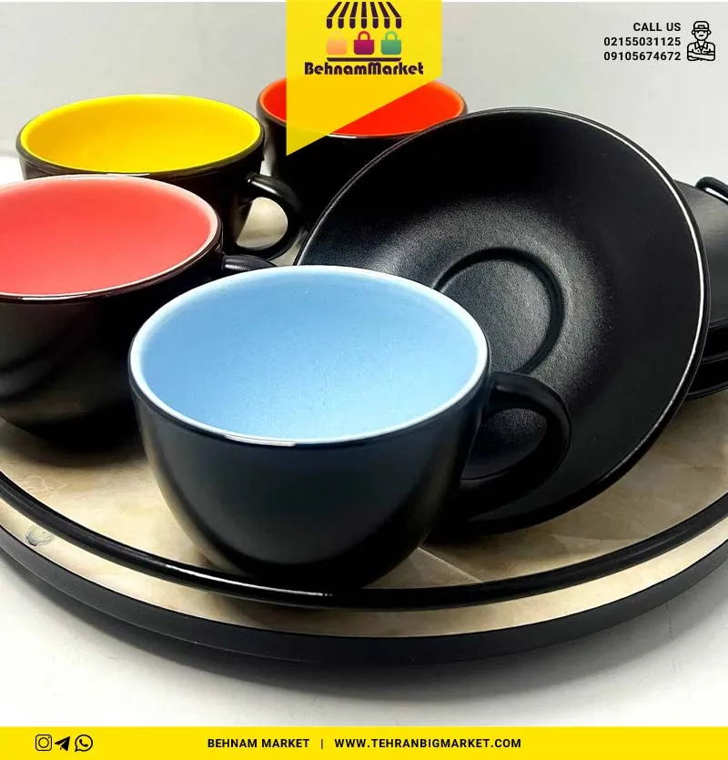 ست چایخوری 4 نفره مشکی داخل رنگی