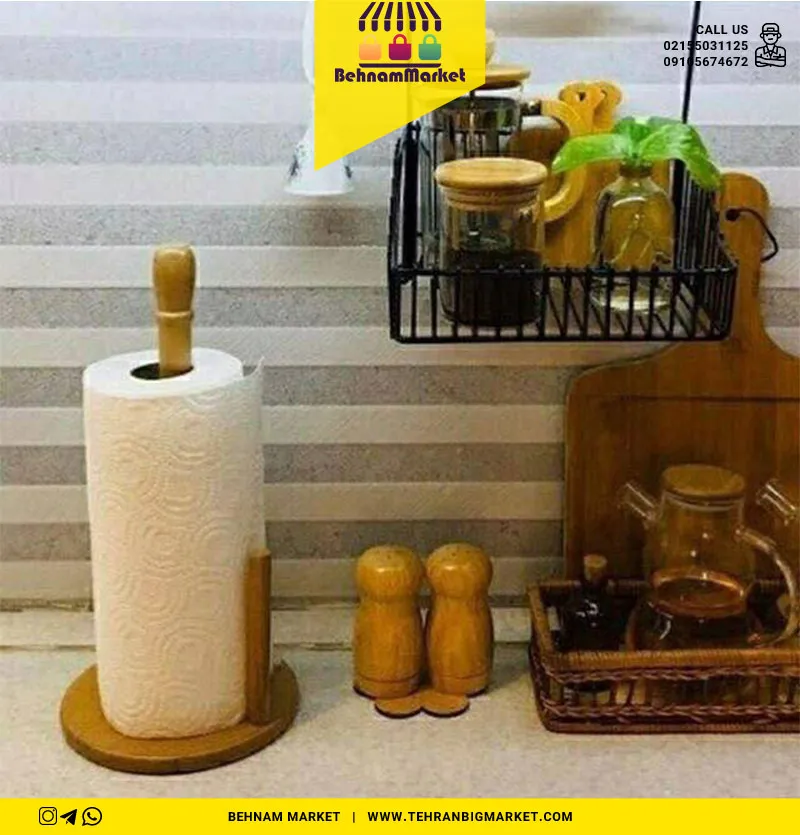 جا دستمال چوبی با دستمال