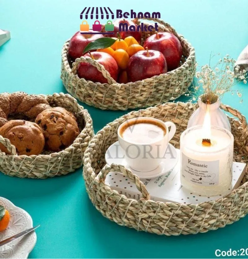 سبد 3 تایی حصیری گرد دسته دار