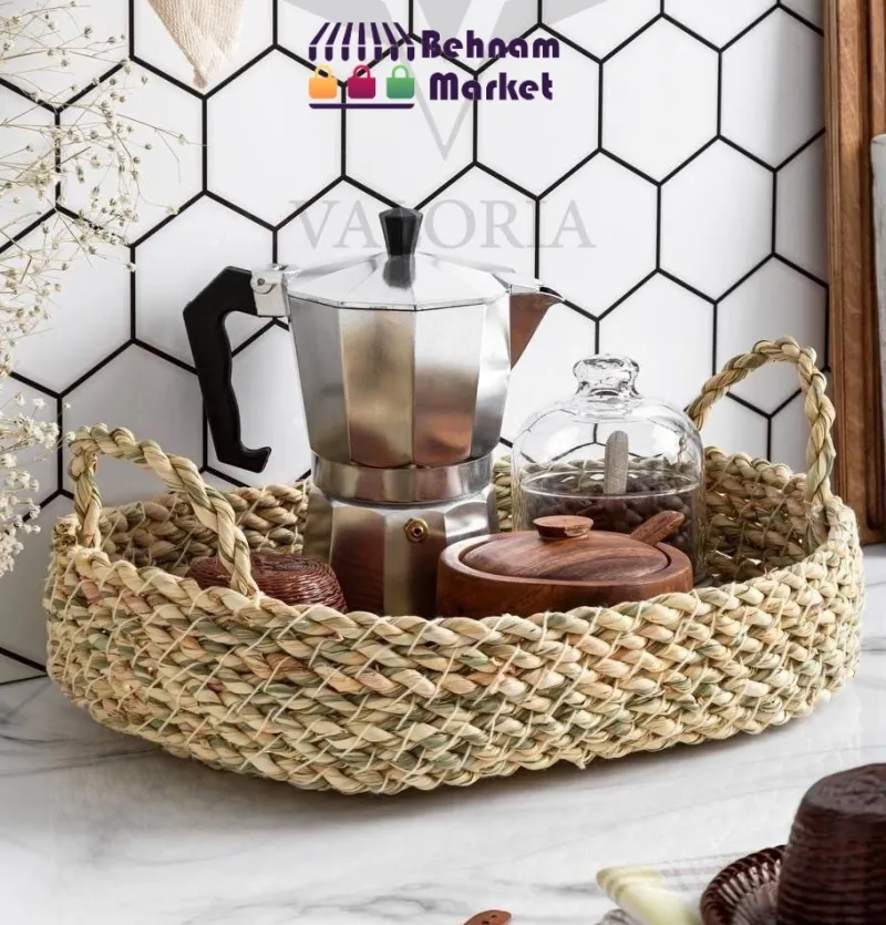 سبد میوه حصیری بیضی دسته دار