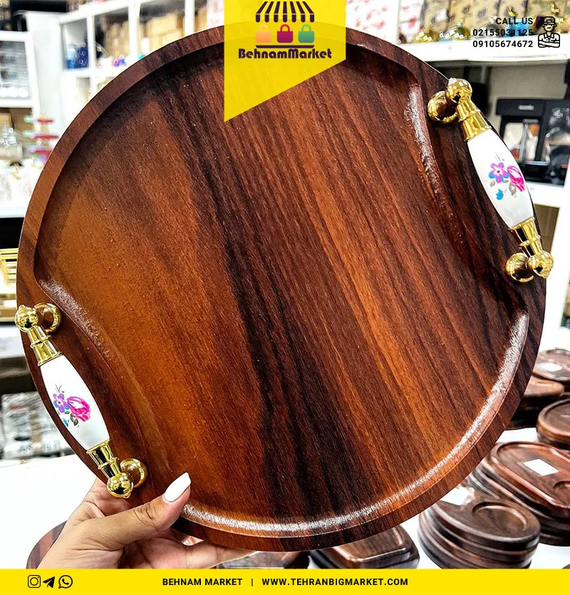 سینی وکیوم دسته گلدار پایه دار گرد