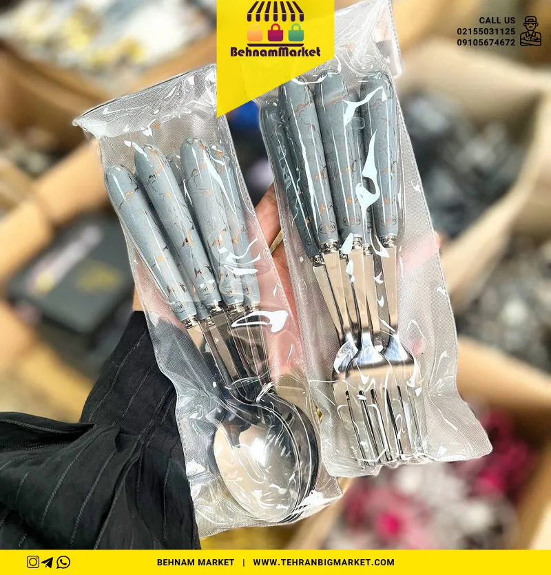 چنگال دسته سرامیک ماربل نقره ای 6 عددی