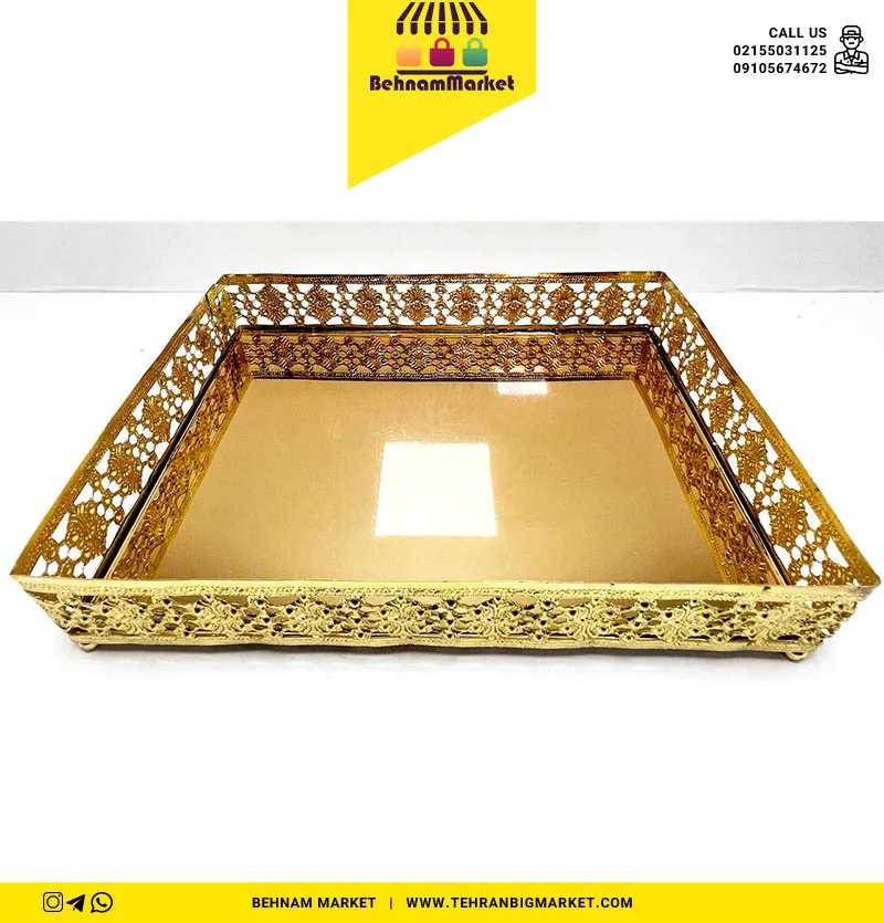 سینی مستطیل لبه نواری طلایی