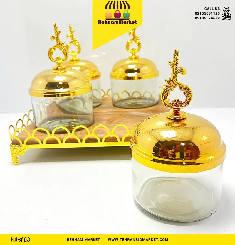 کندی زیر چوب 4تایی شیشه ای طلایی