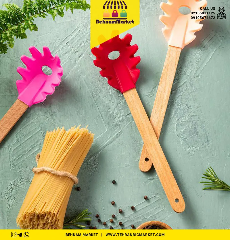 چنگال سیلیکونی دسته چوبی تخت