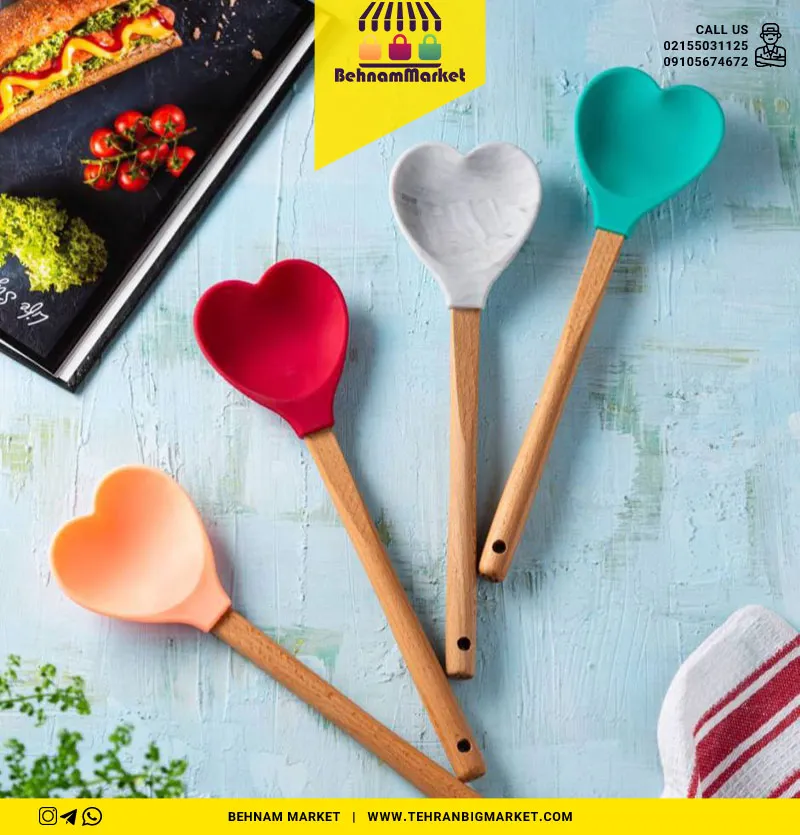 کفگیر سیلیکونی دسته گرد قلب بزرگ