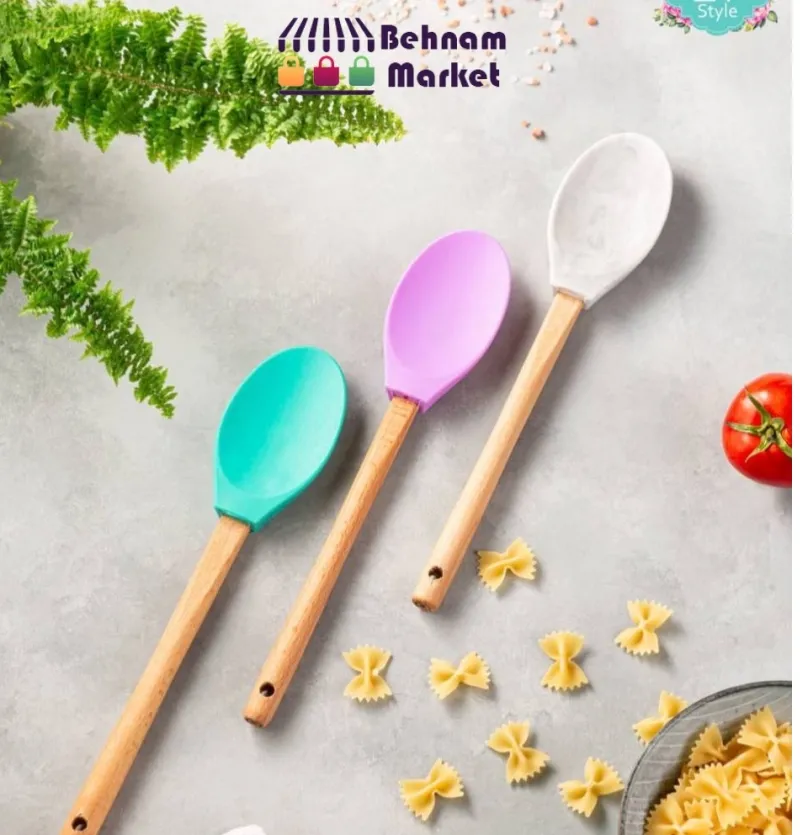 قاشق سیلیکونی دسته گرد بزرگ