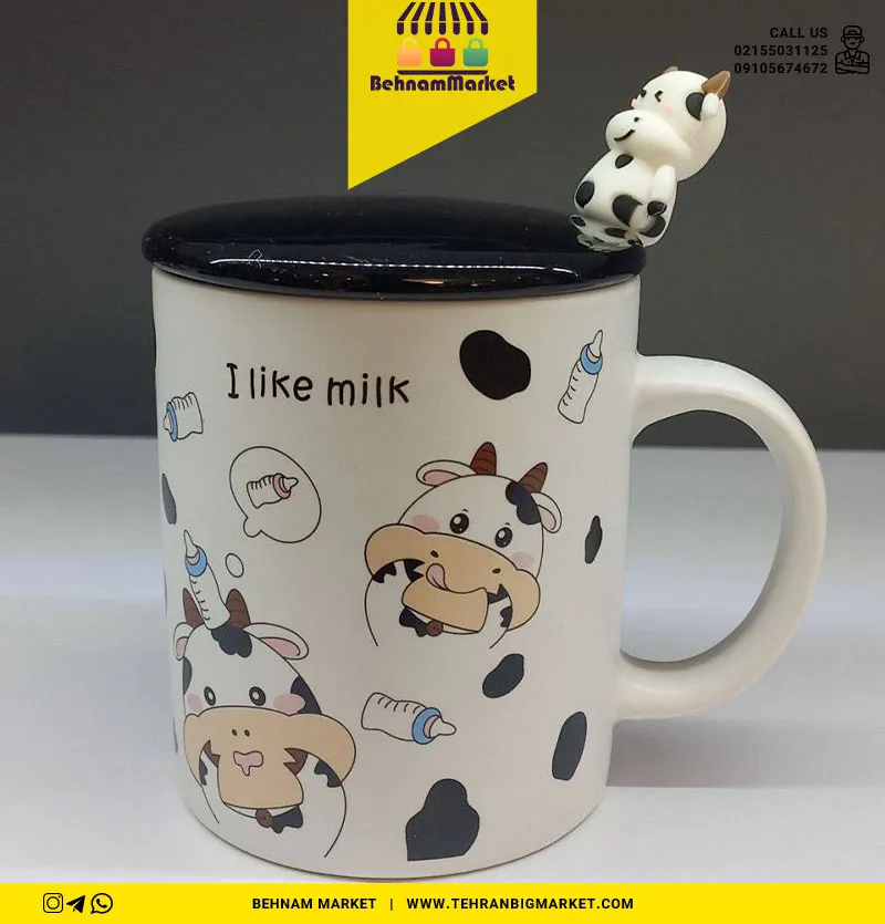 ماگ طر ح گاو قاشق دار درب دار