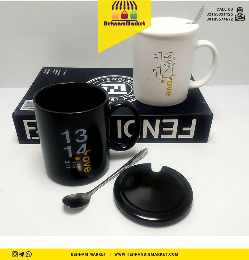 ماگ لاو سفید مشکی سرامیکی