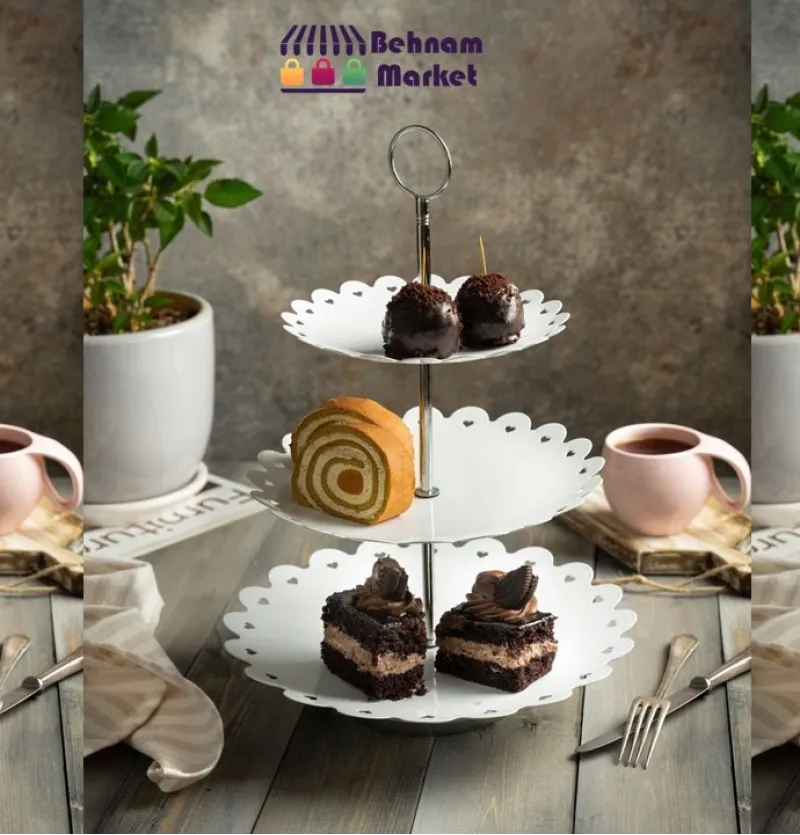 شیرینی خوری 3 طبقه فلزی لبه قلب