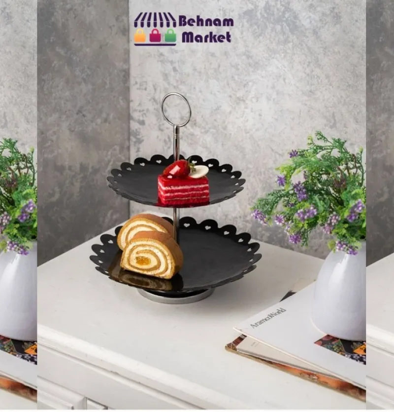 خرید شیرینی خوری 2 طبقه فلزی لبه قلب عمده