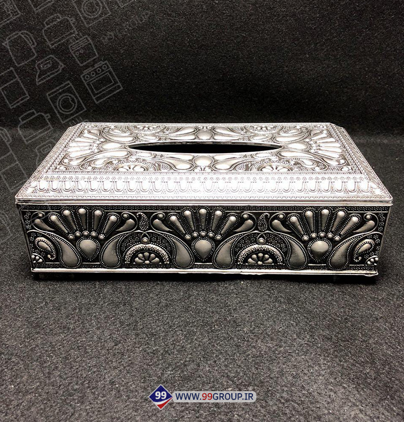 فروش عمده جعبه دستمال كاغذی کلاسیک نقره ای