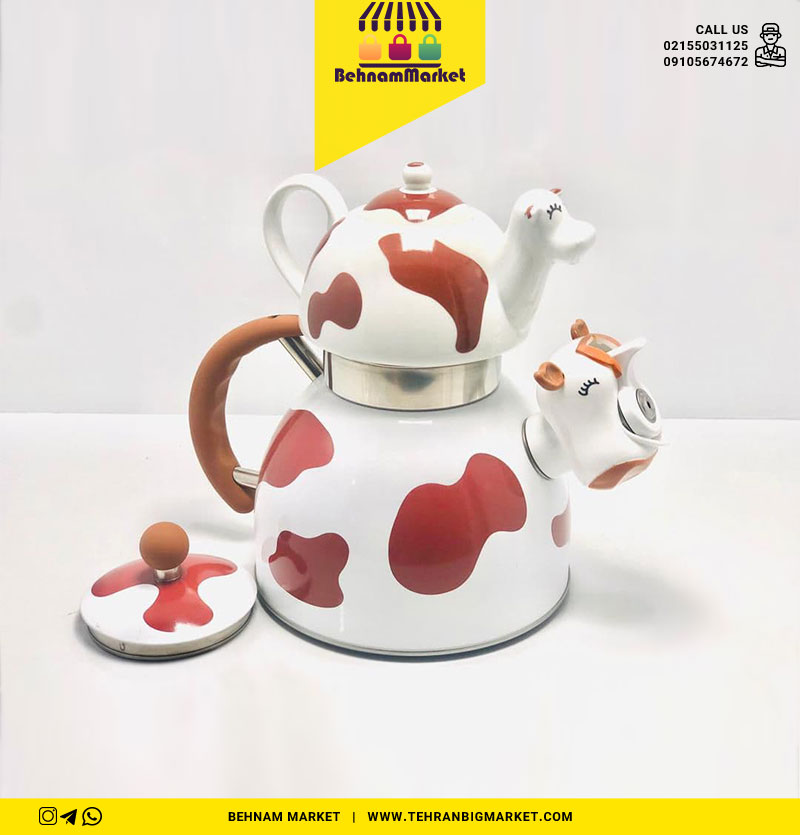 کتری قوری لعابی طرح گاو