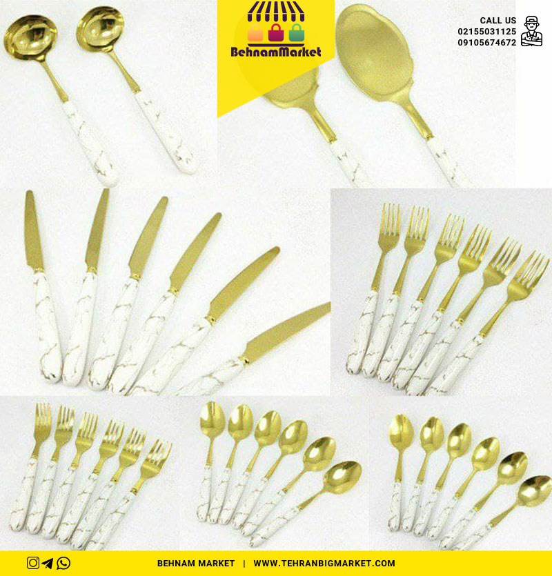 سرویس ۶ نفره قاشق چنگال دسته سرامیک طرح ماربل