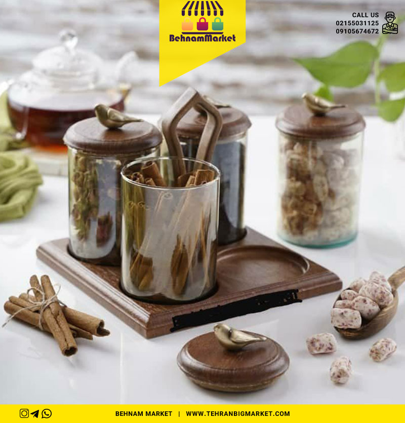 کندی و جا ادویه ۴ تایی چوبی