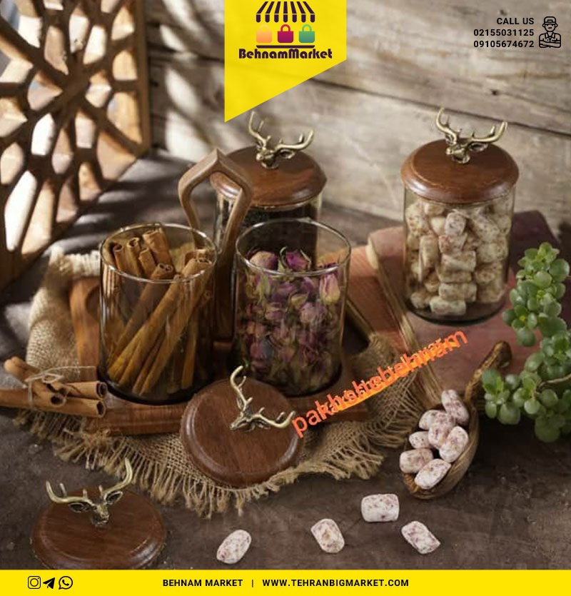 کندی و جا ادویه ۴ تایی چوبی