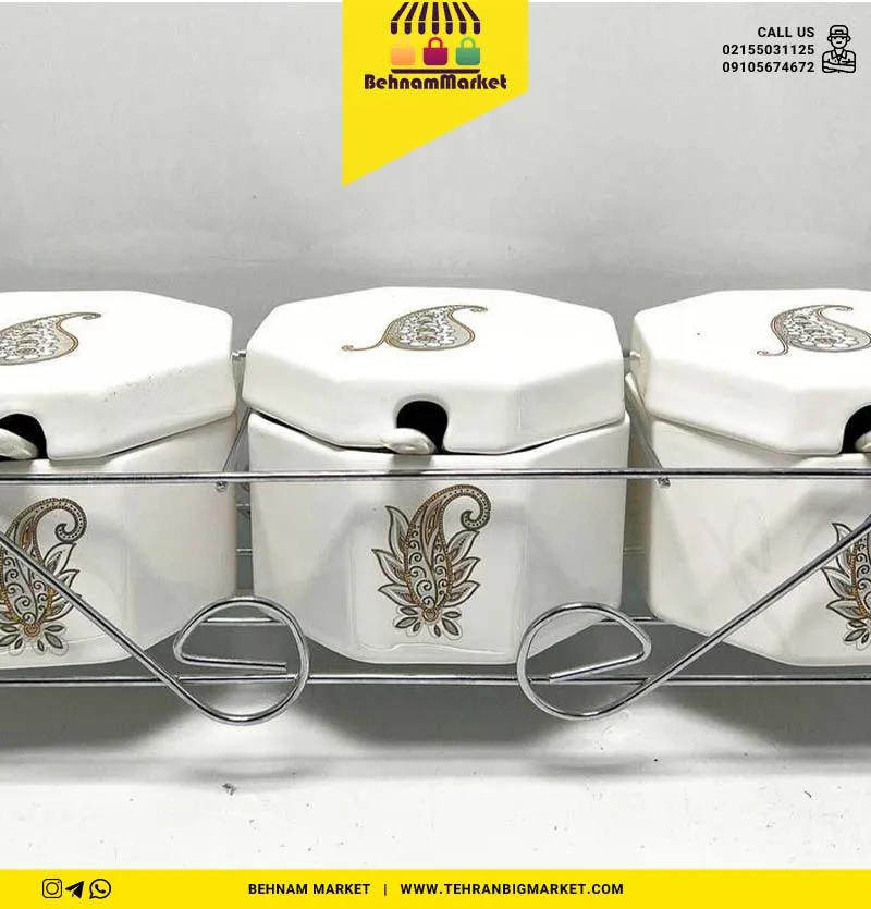 جا ادویه ۳قلو سرامیک استند دار