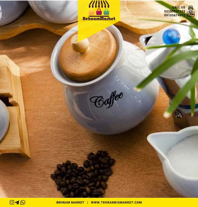 پا سماوری ۸ پارچه سرامیکی درب و استند چوب