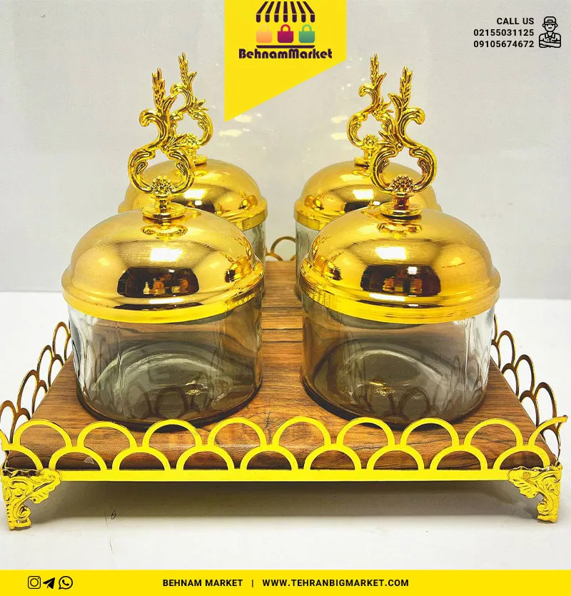 کندی زیر چوب ۴تایی شیشه ای طلایی