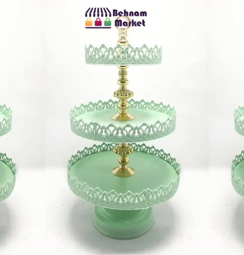 شیرینی خوری 3 طبقه فلزی سبز