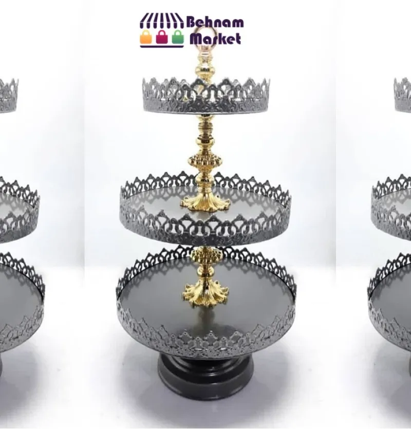 شیرینی خوری 3 طبقه فلزی سیاه