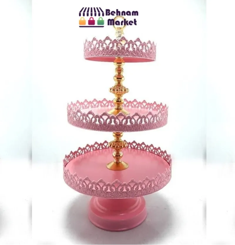 شیرینی خوری 3 طبقه فلزی صورتی