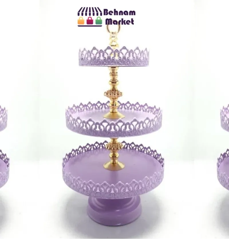 شیرینی خوری 3 طبقه فلزی بنفش