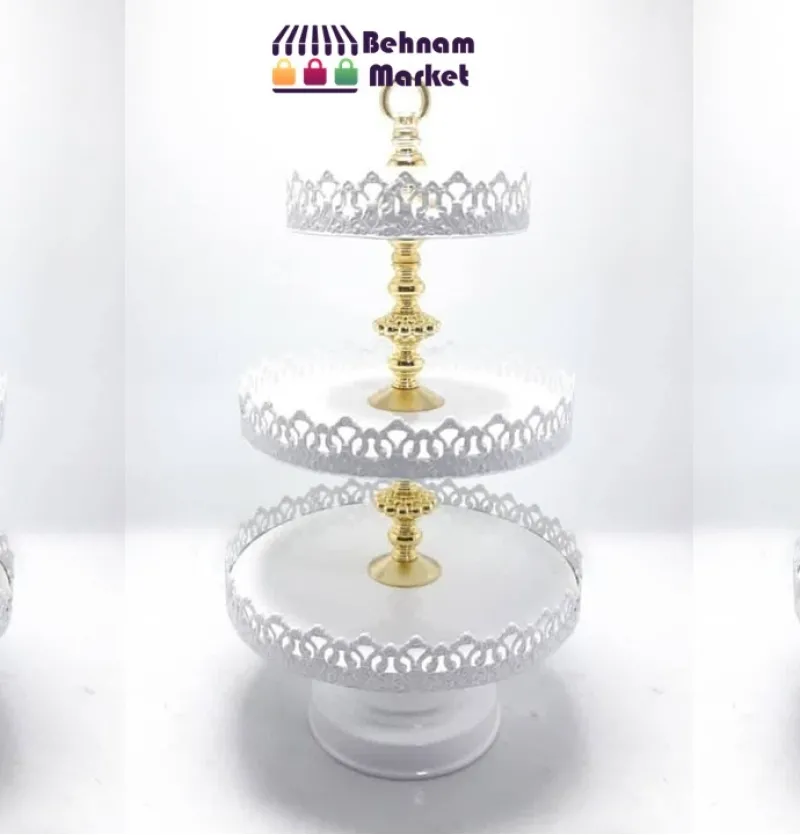 شیرینی خوری 3 طبقه فلزی سفید