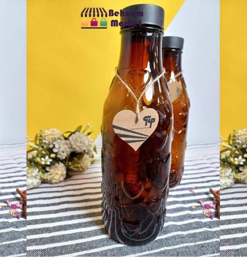 بطری آب قهوه ای شیشه ای طرح قلب